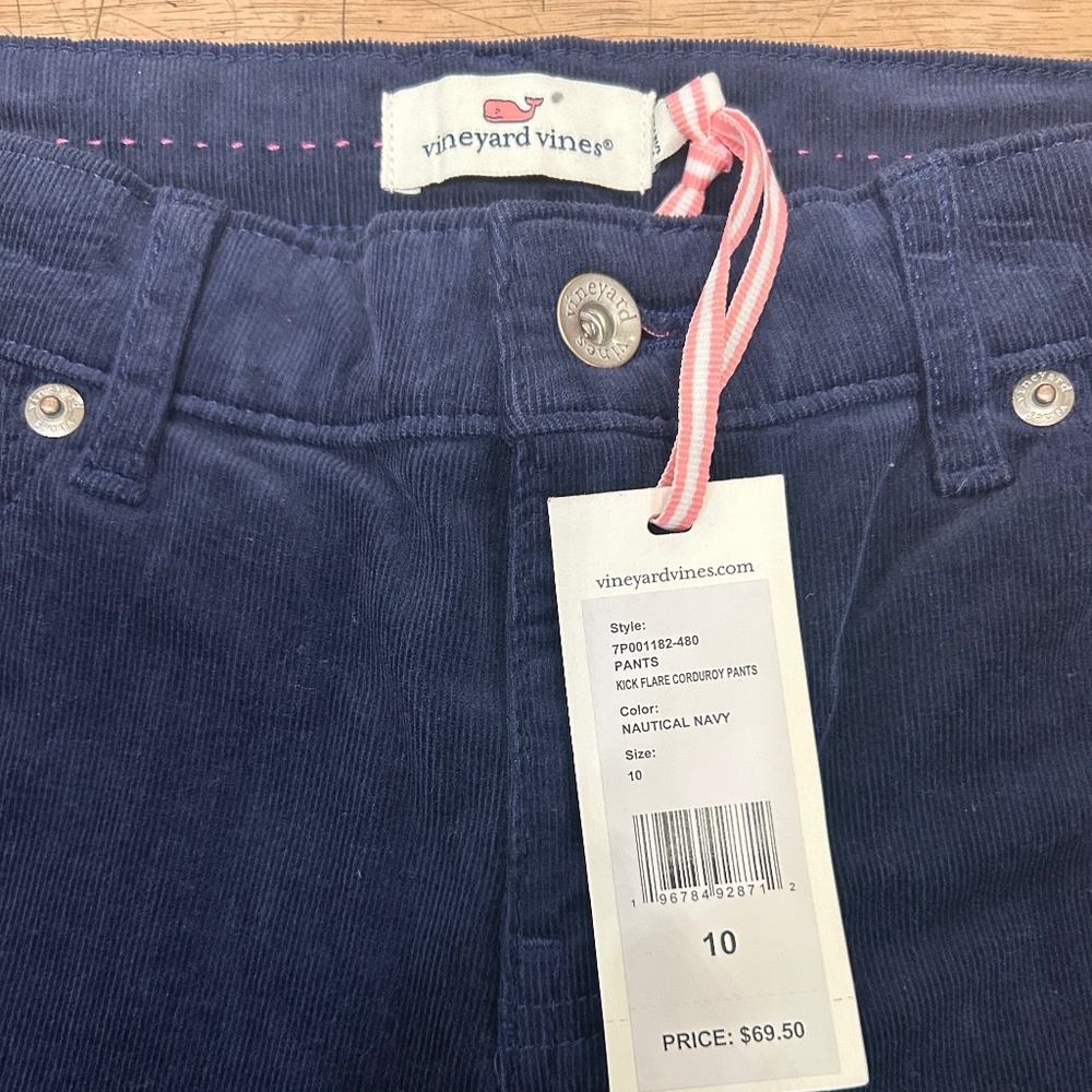 Vineyard Vines Kick Flare Corduroy Pants Nautical Navy Blue girls sizes 7 10 16